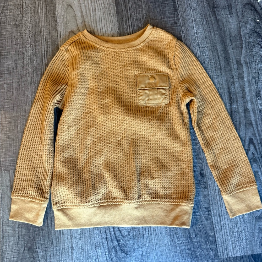Old Navy 5T Waffle Knit Pocket Long Sleeve Shirt Mustard